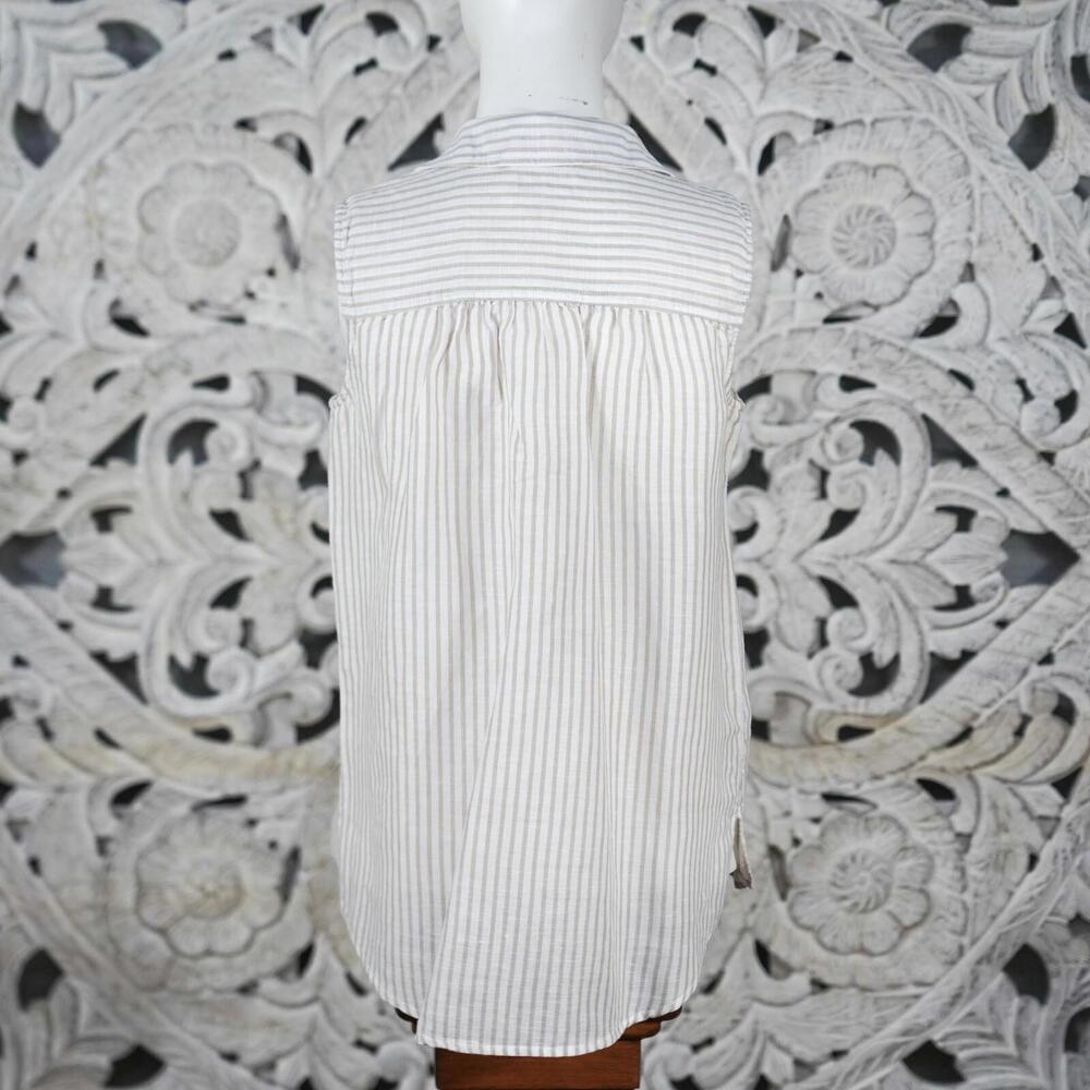 Style & Co Women's XS Beige White Stripe Linen Cotton Sleeveless Blouse India - Picture 8 of 8